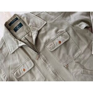 Orvis Mens Khaki Cotton Twill Full Zip Field Jacket Utility Coat Tan Size Large